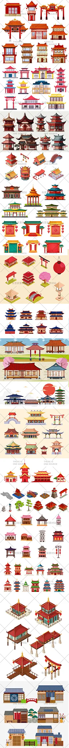 中国传统文化古代复古建筑宝塔宫殿寺庙亭子插画AI矢量设计素材-淘宝网
