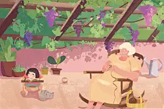 夏天葡萄架子插画
