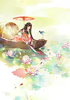 古风 采莲 女 泛舟  荷花