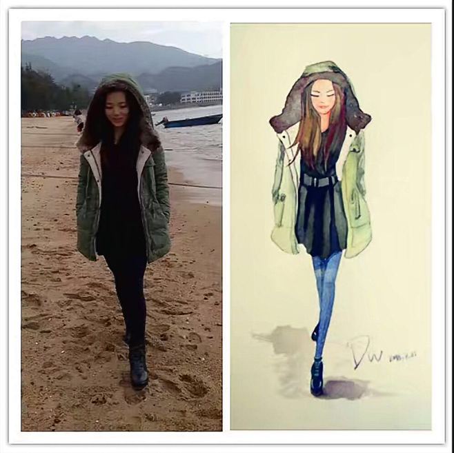 水彩插画 街拍 服装插画