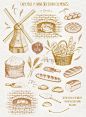 手绘线稿图烘焙面包包装袋海报图案素描插画AI矢量设计素材AI150-淘宝网