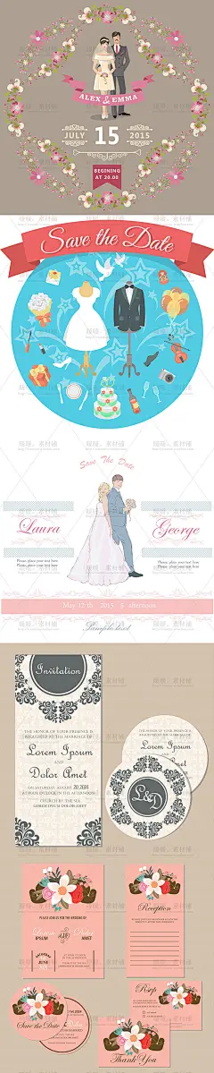 欧式小清新复古婚礼婚庆请柬贺卡卡片 AI+EPS矢量设计素材AI068-淘宝网
