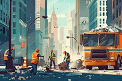 环卫工人辛苦五一插画