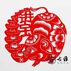 山东青岛古雅剪纸手工剪纸招财进宝猪年生肖猪春节团花窗花中国风-淘宝网