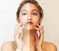 一半的,人的脸部,女人,自然美,女孩,不对称,晒黑,防晒霜,除法,正面视角