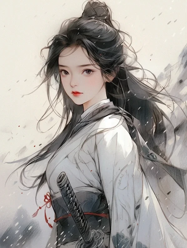 AI绘画｜女剑客-花瓣网