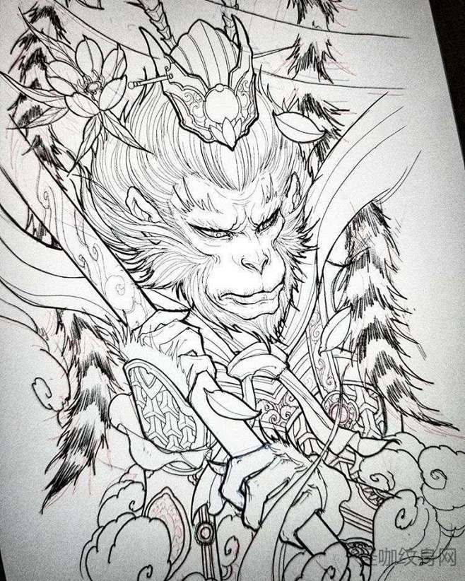 新传统手稿孙悟空纹身图案