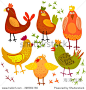 Cute cartoon chicken vector illustration. Bird isolated on background. Farm animal.