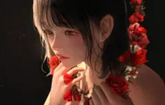 麻匪 女孩 脸 红色的花 唯美好看4k动漫壁纸