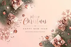 玫瑰金圣诞节新年贺卡现实主义装饰元素EPS矢量海报素材 Merry christmas golden rose