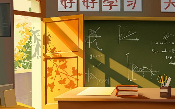 手绘唯美午后阳光洒进教室一角插画教师节插画-花瓣网