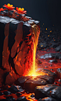 00149-3062658808-instagram photo,Hyperrealism,cinematic,realistic,4K,magma flowed from the side of the rock,a splash of sparks,bright light and s