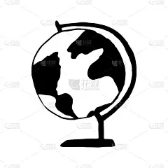 地球仪手绘涂鸦风格。向量,斯堪的纳维亚,单色。设计贴纸，图标，海报，横幅的单一元素。学校地理教育