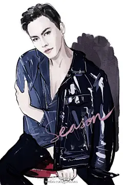 #jjseason插画# #时尚##插画# ------#你有一个男朋友请查收# “不经意的性感男神”@William威廉陈伟霆 身穿Tom Ford漆皮皮衣登上@ELLE 七月下封面。