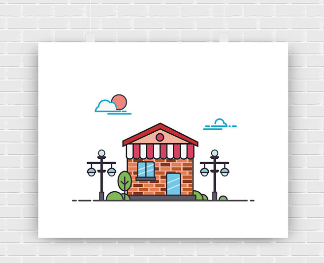 小房子描边插画