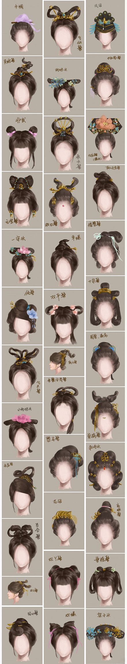 #绘画参考# 中国古代女子的发型、发饰，...