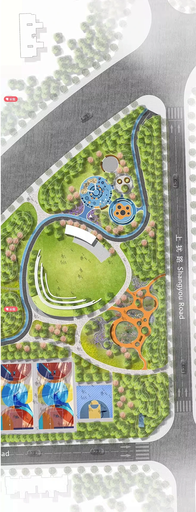 ps小清新公园彩平图psd免扣素材竞赛公园景观彩色平面图psd源文件