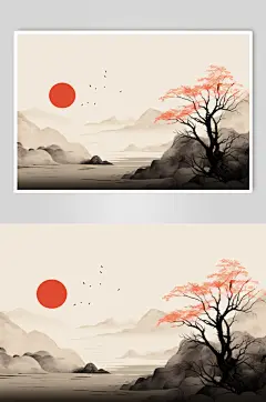 AI数字艺术古风重阳节创意插画背景