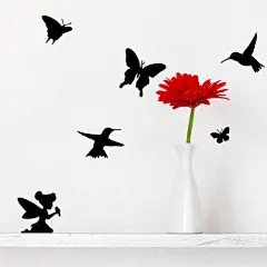 给你的墙壁添点动感吧


这是一套墙壁贴花，全套46个，可重复使用：20只蝴蝶（7.25“X11”纸张尺寸），10个仙女（7.5“x8.25”纸张尺寸）和16只蜂鸟（7.5“x5.25”纸张尺寸）。全部的贴花可重复使用，可以粘到墙壁，桌面或地板。理想的表面是干燥、干净、光滑的涂石膏板、玻璃、金属、磨光的木材、和非质感的壁纸（其它的表面可能不容易贴住）。

设计师：Alan Altman

品牌：Molding Mates

成品表面：哑光

材料：非永久性展览类乙烯基

原产地：美国

颜色：黑色

护理