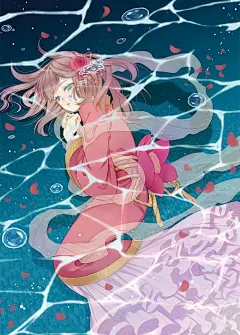 简单 平铺 壁纸 动漫 古风 古装 美人鱼 粉色