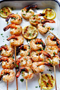 Grilled shrimp kebab on skewers ready to serve.