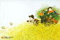 【日本画家Nakashima Kiyoshi（中岛洁）的水彩插画欣赏】
孩子是纯洁的自然之子，最接近神的圣者。圣经里说，孩子是上帝怜悯人类的证据。孩子们的一生，在秋千上，在草地上，在小溪旁；他们的一生，更多的跟蚂蚱在一起，跟春天的油菜花以及罌粟花在一起，跟秋天微微的风和凋谢的花朵在一起…… 