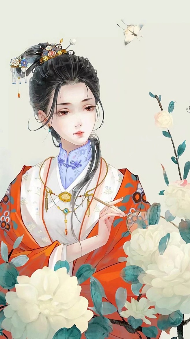 古风 女 人像 人物 手绘 红衣