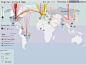 【网络战争地图】链接中显示监控全球各处的DDoS攻击的交互地图，第一次显示了真正的可视化实时网络战争是什么样子。http://t.cn/Rv4ALzU
