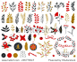 Collection of Vintage Merry Christmas And Happy New Year flowers. Greeting stylish illustration of winter romantic flowers, berries, leafs, wreaths, laurel. Good for cards or posters