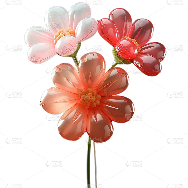 春天春季春日3D充气花朵植物元素素材