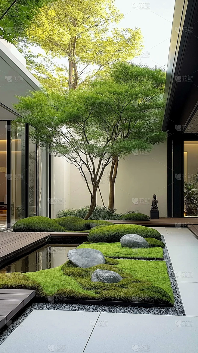 建筑系列极简风庭院植被素材-花瓣网