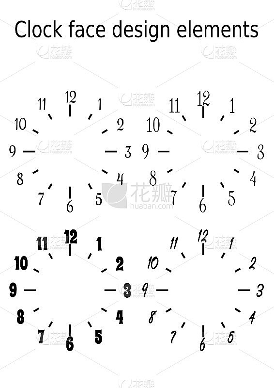 Classic clock face design elements, set of four cl
