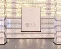 模拟海报在墙上，3d插图车站，商店，街道，地铁，模板，起，墙，白色