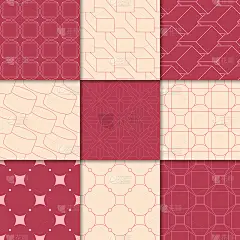 樱桃红和米色几何饰品。无缝模式的集合
