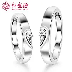 s925纯银白金电镀情侣戒指 韩版心心相印开口对戒饰品