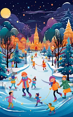 简约人物AI图雪地人物场景素材图片背景