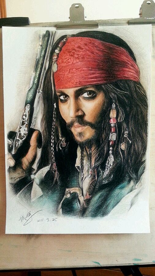 彩铅教程一枚～手绘加勒比海盗杰克船长