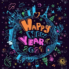 新年前夕,2021,,贺卡,灵感,橙色,飞机,儿童,爱