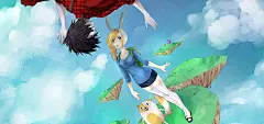 #采集大赛#空中,吉他,男孩,兔耳朵女孩,可爱空中冒险壁纸