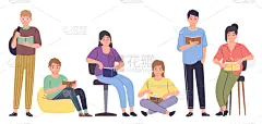 图书馆,现代,女人,业余爱好,书,人,文学,男人,性格,矢量