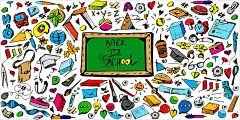 回学校!在一个孤立的白色背景上的彩色手绘。创意海报或横幅。