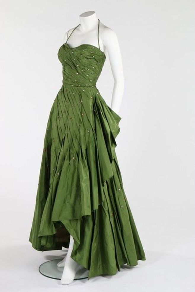 50年代的绿色塔夫绸晚礼服
