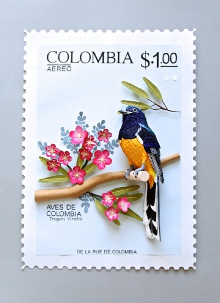 花与鸟。纸艺邮票。作者：Diana Be...