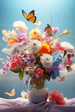 唯美艺术花卉创意花朵插花组合插画图片