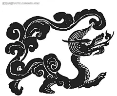 矢量黑色古代龙形插画剪影白色背景|传统图案|矢量素材|矢量文件|手绘插画|传统图案　传统图案|传统图案祥云图案素材|图案　传统图案|绿兰叶图案传统图案