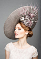 Rachel Trevor Morgan Millinery S/S 2015, Grey large mesh disc with hand made roses and dipped claws