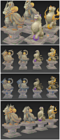 游戏美术素材 仙侠神兽玄武白虎石台雕像雕塑角色场景3D模型 3dmax源文件 CG原画参考设定