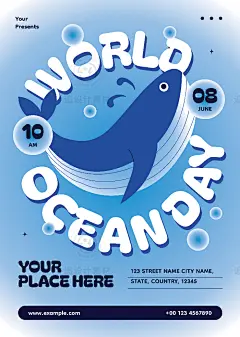 世界海洋日手绘海底世界大海鲸鱼章鱼海豚鱼插画ps海报ai设计素材-淘宝网