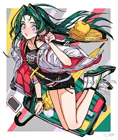 洒脱帅气的女孩子，色彩搭配得十分好看｜插画师twi：Kaneni ​​​​