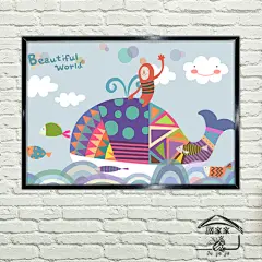 大铁皮画骑着鲸鱼旅行小清新美丽的世界装饰画海报画儿童墙贴挂画-淘宝网